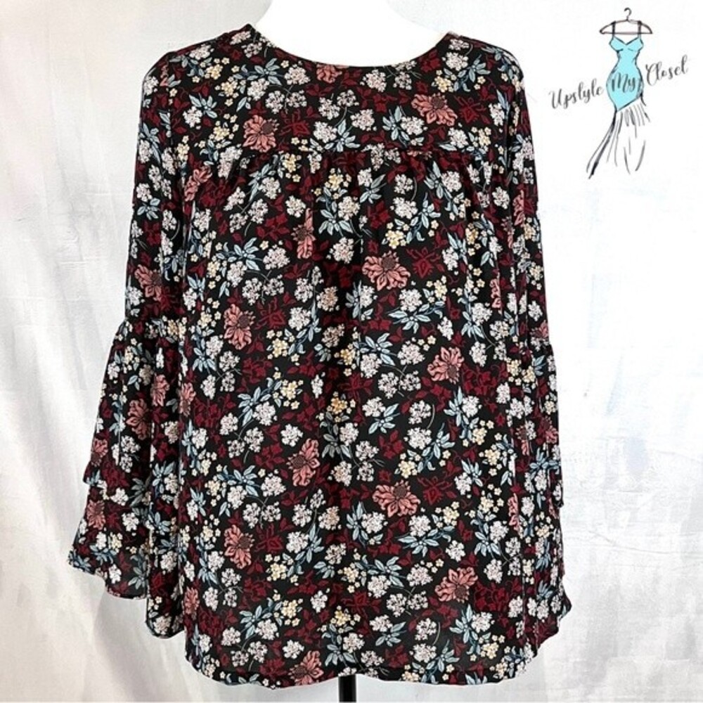 Loft long layered bell sleeve floral blouse top size small - Picture 2 of 5